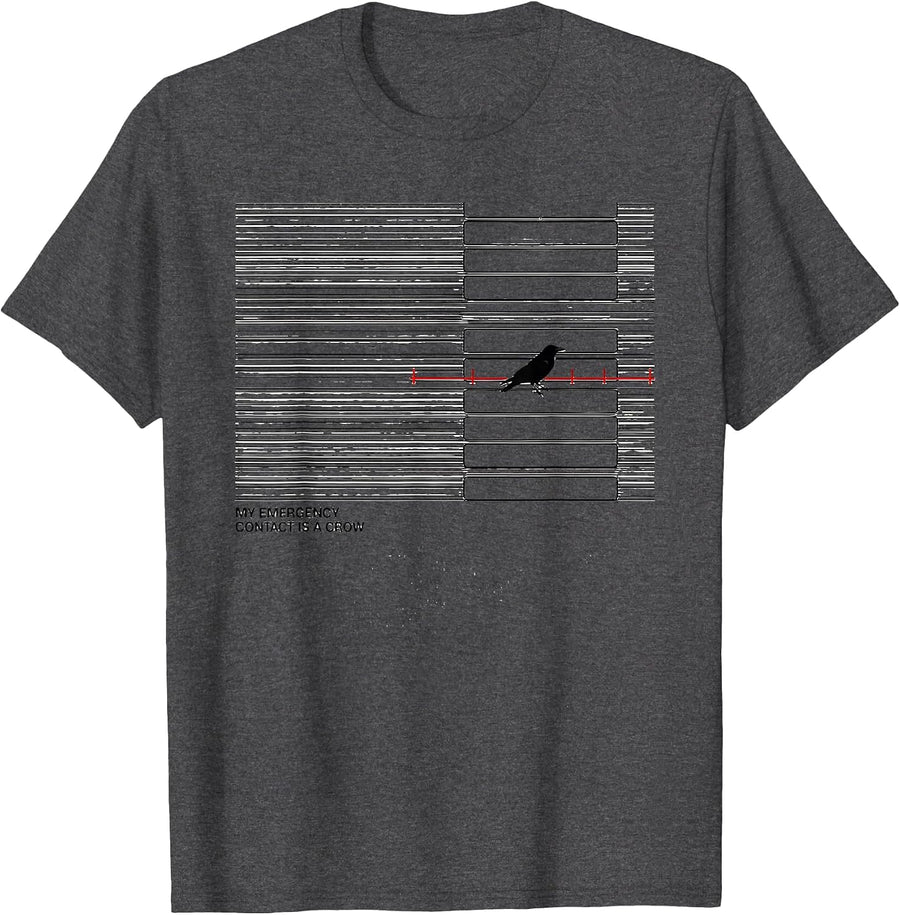 Men's My Emergency Contact Is A Crow Funny Crow Humor Bird Lover T-Shirt - Dark Heather Grey