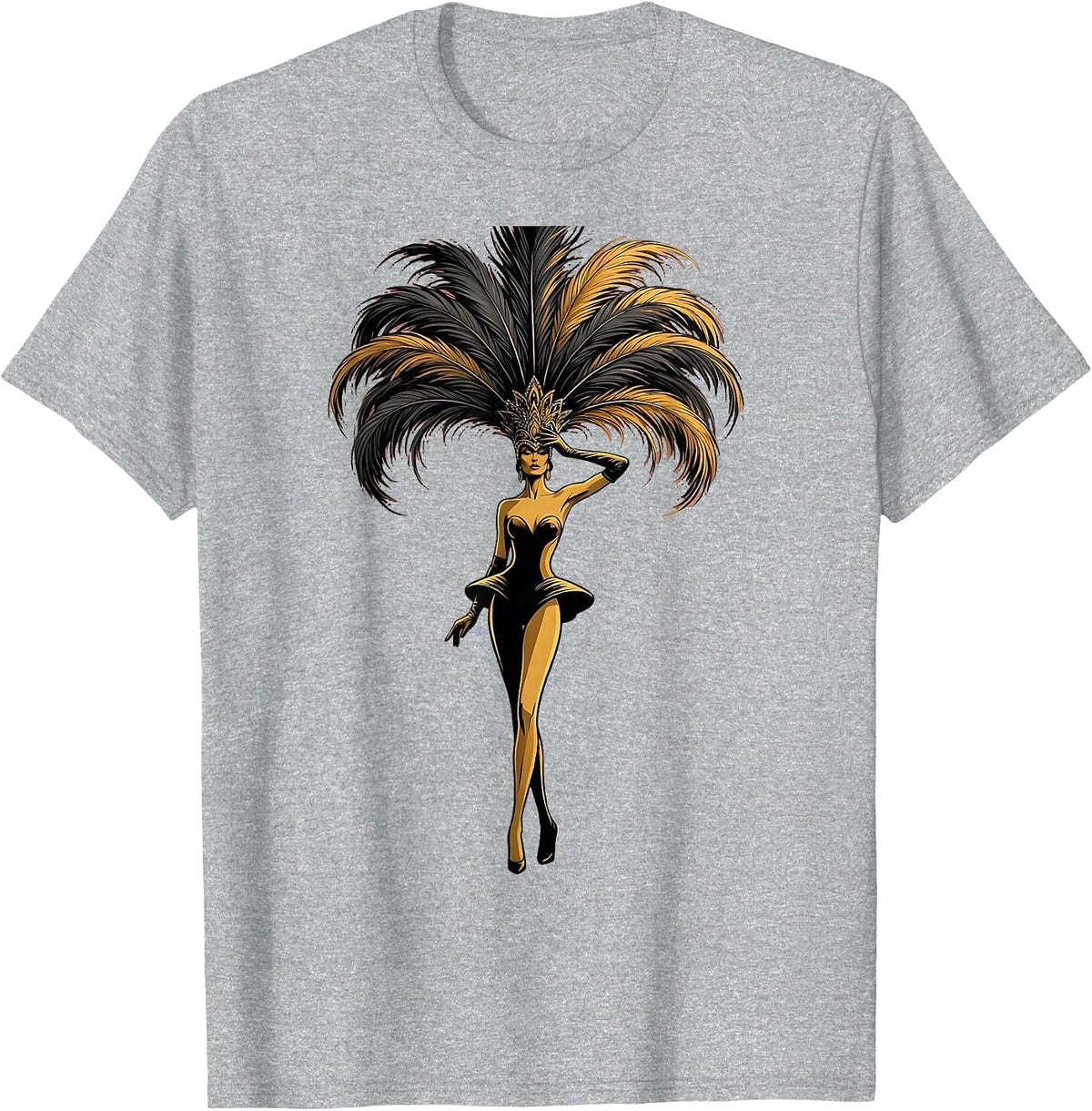 Men's Showgirl Feathered Headdress Illustration T-Shirt - Heather Grey