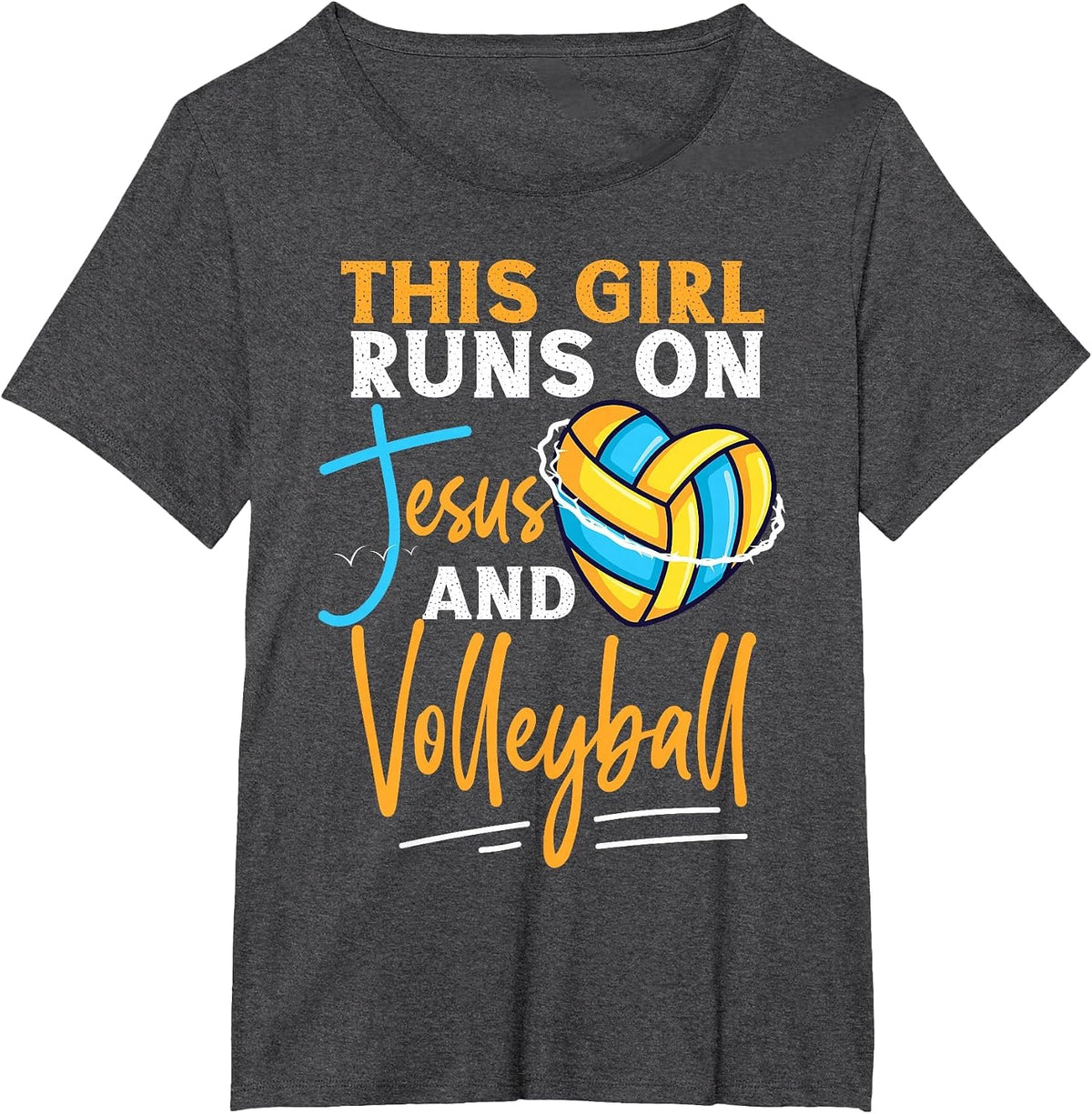 Volleyball Player Team This Girl Runs On Jesus and T-Shirt - Dark Heather Grey