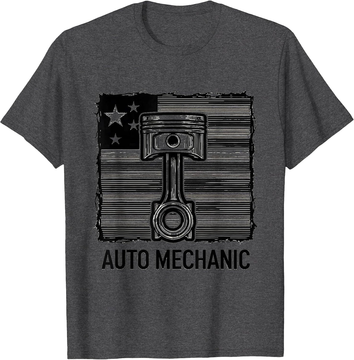 Auto Mechanic Patriotic Flag Line Art Car Mechanic Gift T-Shirt - Dark Heather Grey