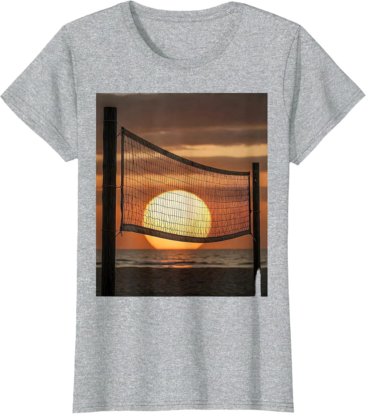 Women's Volleyball Mom Sunset Net Horizon Graphic T-Shirt - Heather Grey