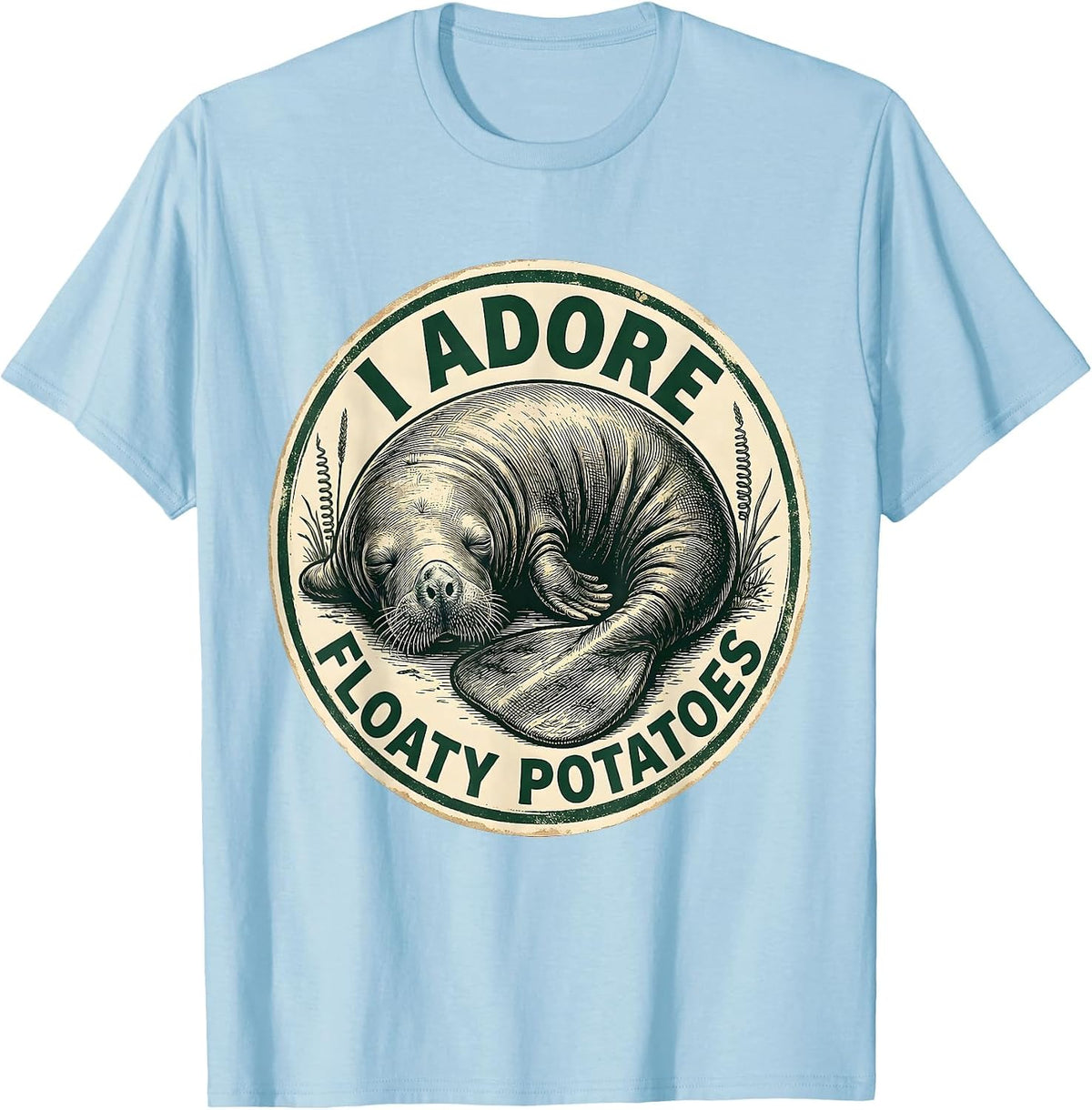 Men's I Adore Floaty Potatoes Vintage Manatee Lover Humor T-Shirt - Baby Blue