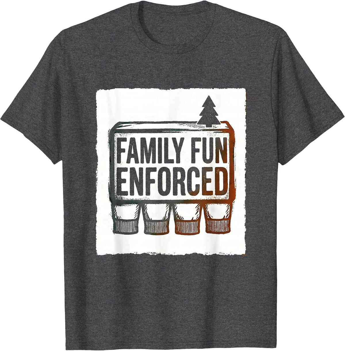 Family Fun Enforced Rubber Stamp Christmas Pajamas Matching T-Shirt - Dark Heather Grey