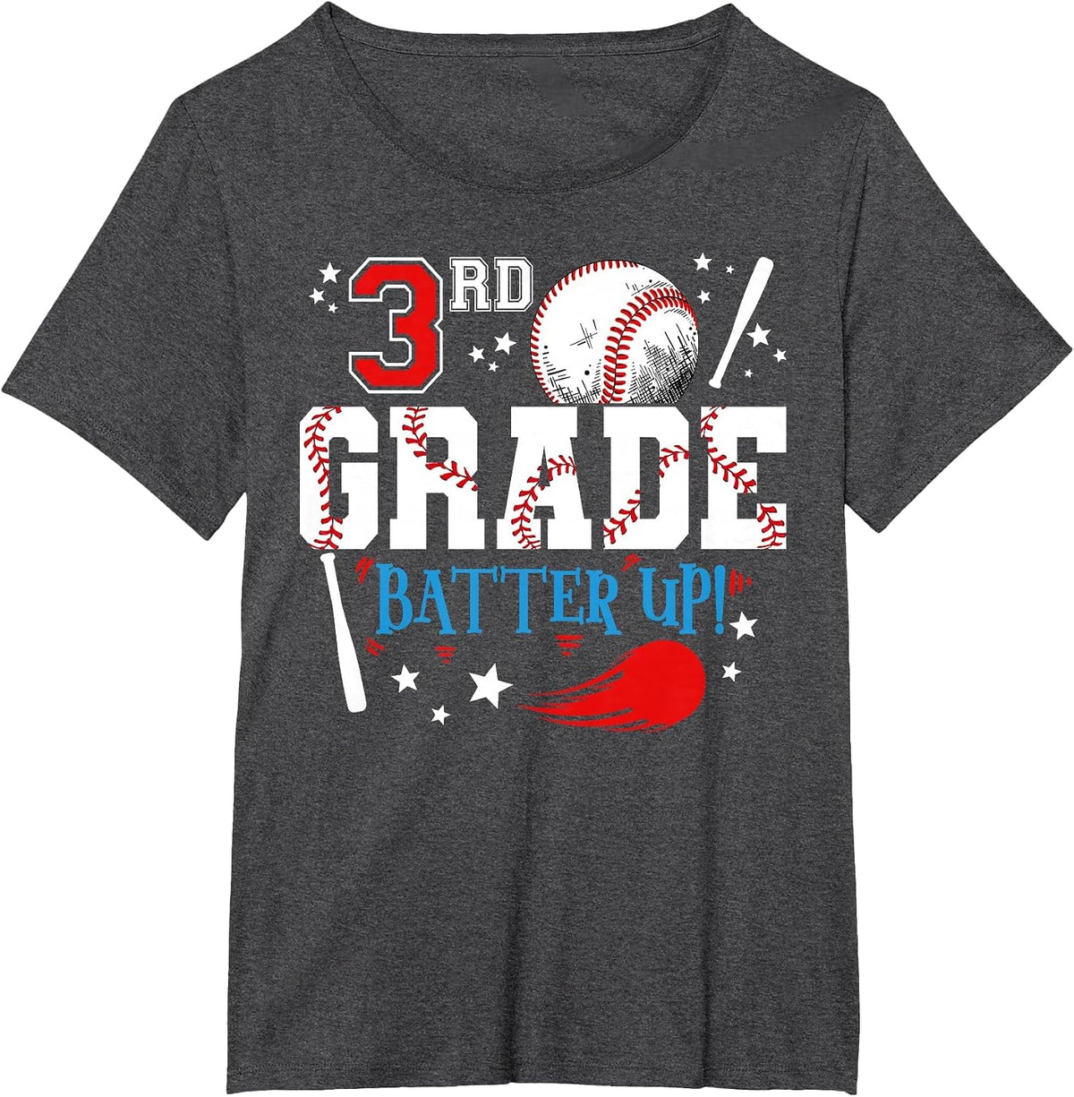 3rd Grade Batter Up Back to School Baseball Player Boys T-Shirt - Dark Heather Grey