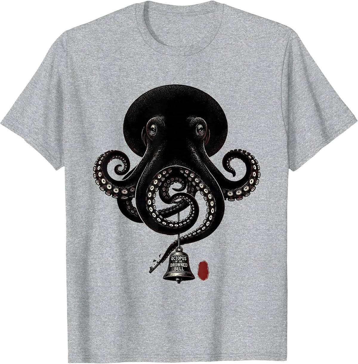 Men's Octopus of the Drowned Bell Blackwork Dotwork Octopus Lover T-Shirt - Heather Grey