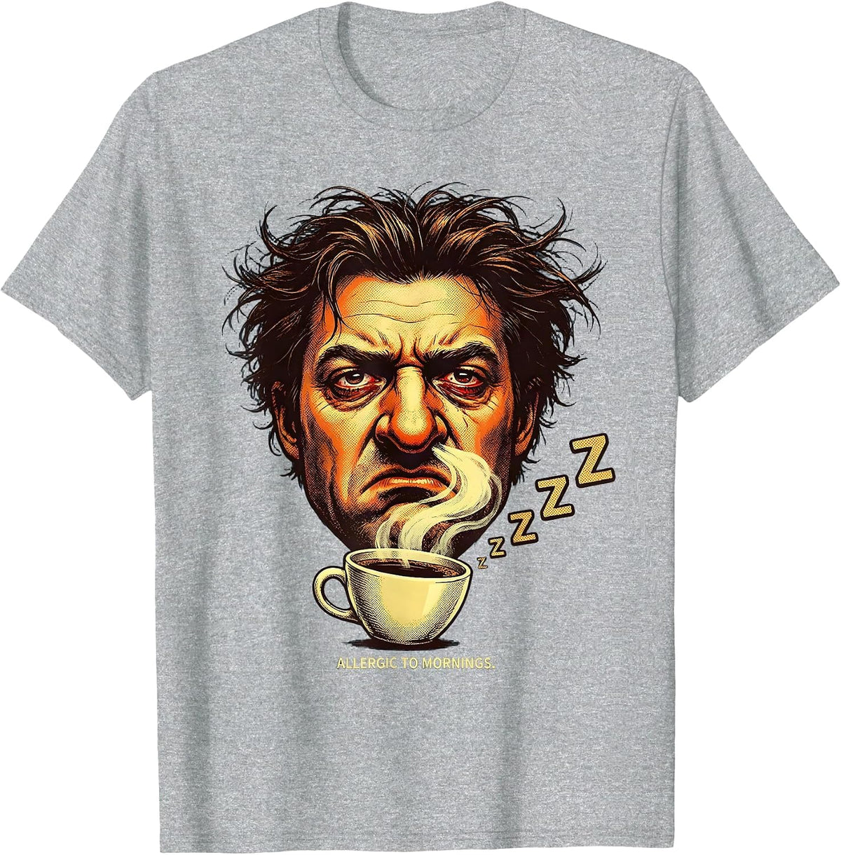 Men's Allergic To Mornings Funny Sleep Lover Design T-Shirt - Heather Grey