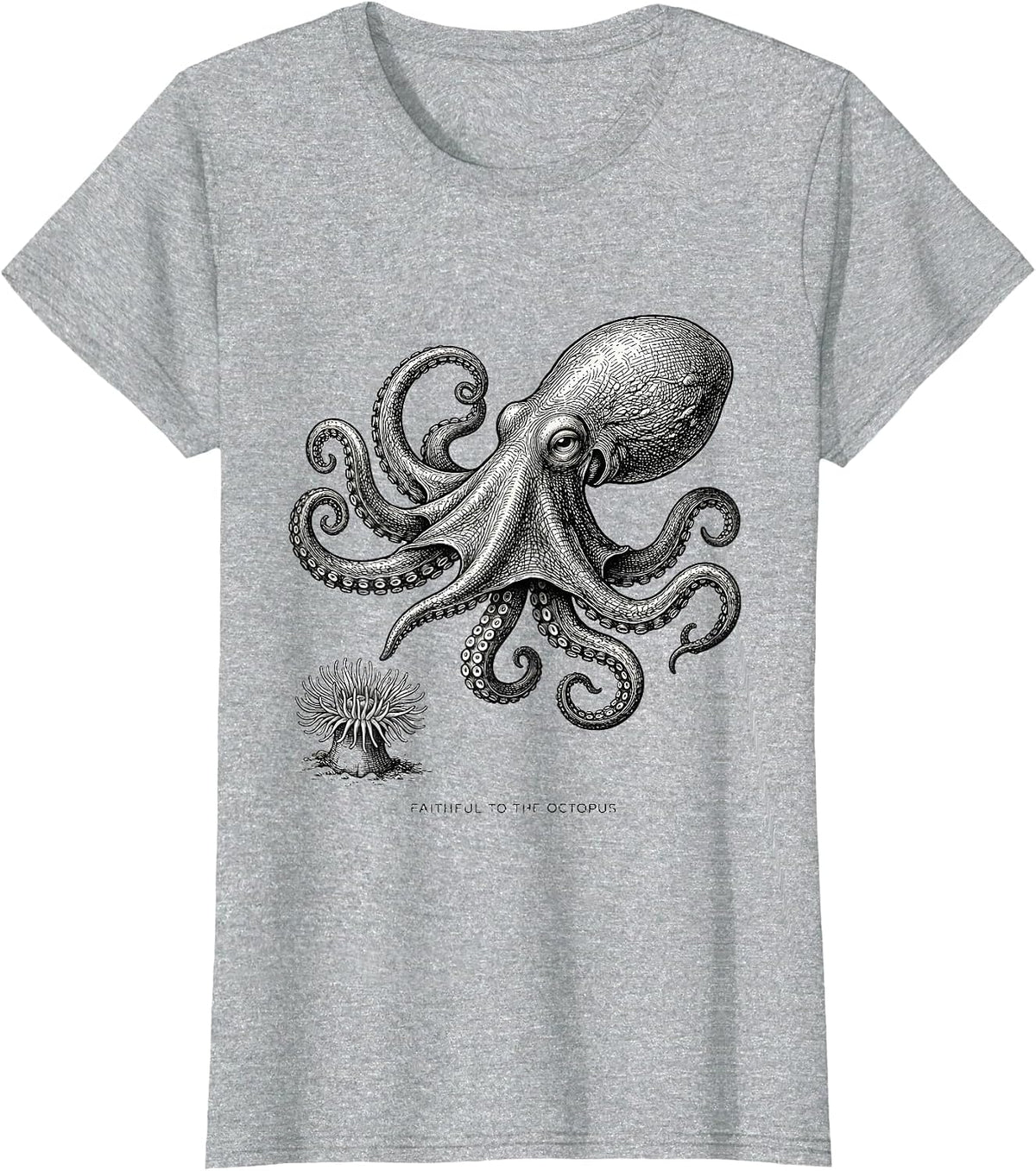 Faithful to the Octopus Monochromatic Octopus Lover Japanese T-Shirt - Heather Grey