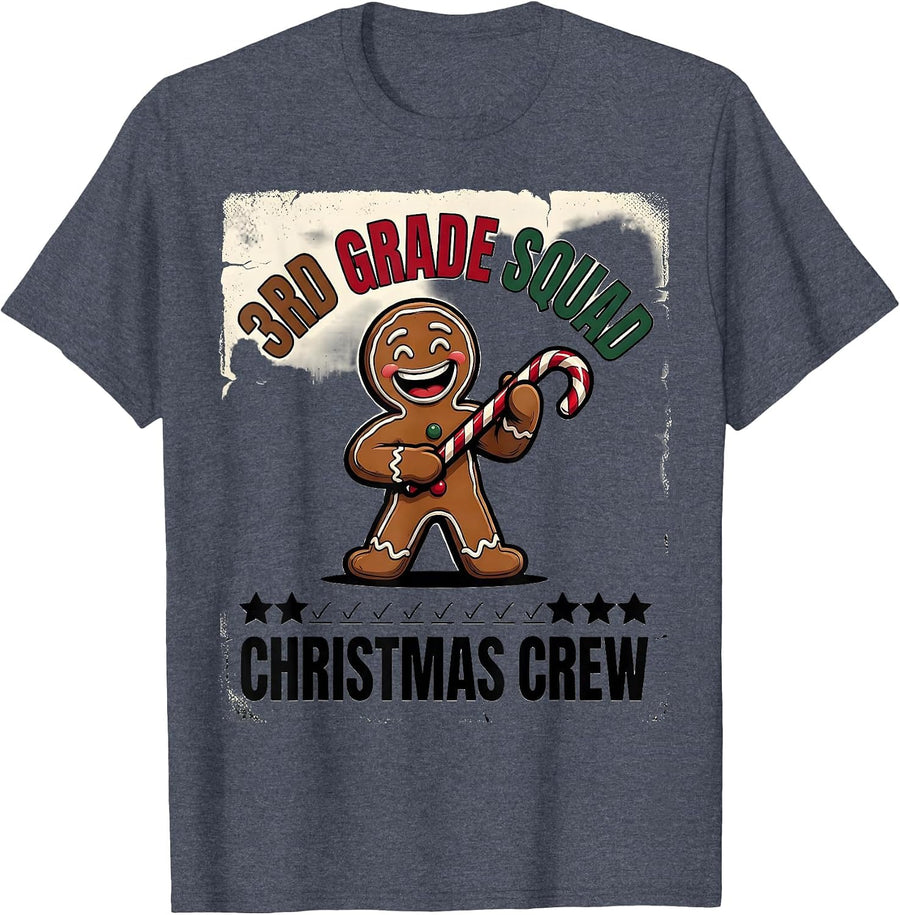 3rd Grade Squad Christmas Crew Funny Teacher Holiday Squad T-Shirt - Heather Blue