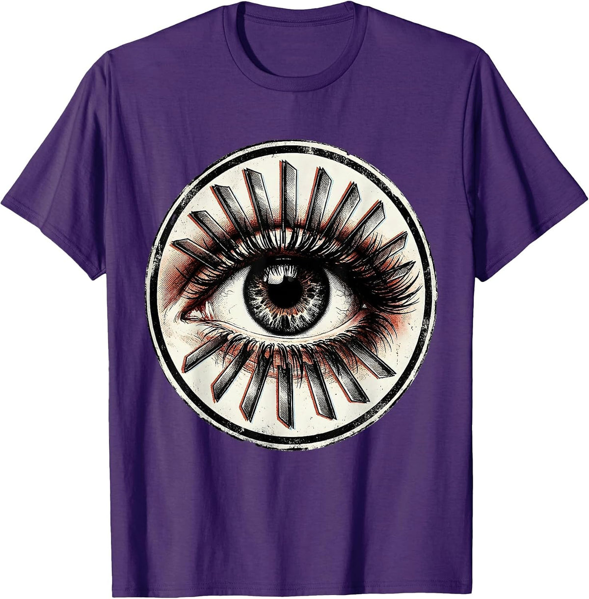 Grunge Razor Blade Eye Illustration T-Shirt - Purple
