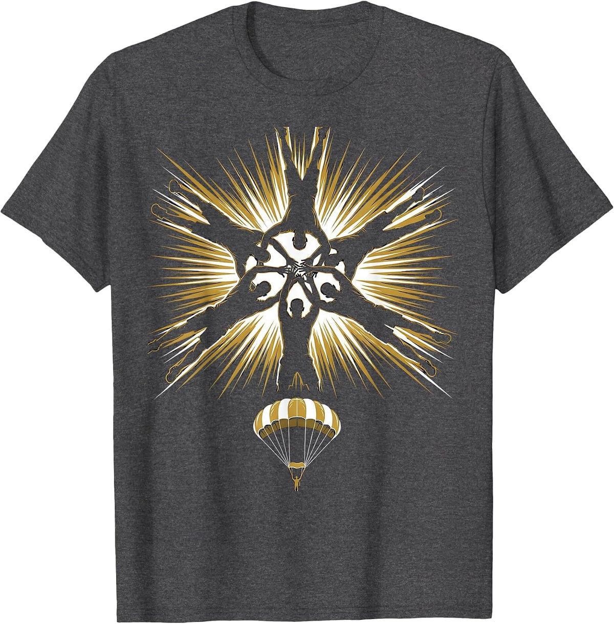 Skydiving Star Formation Team Freefall Design T-Shirt - Dark Heather Grey