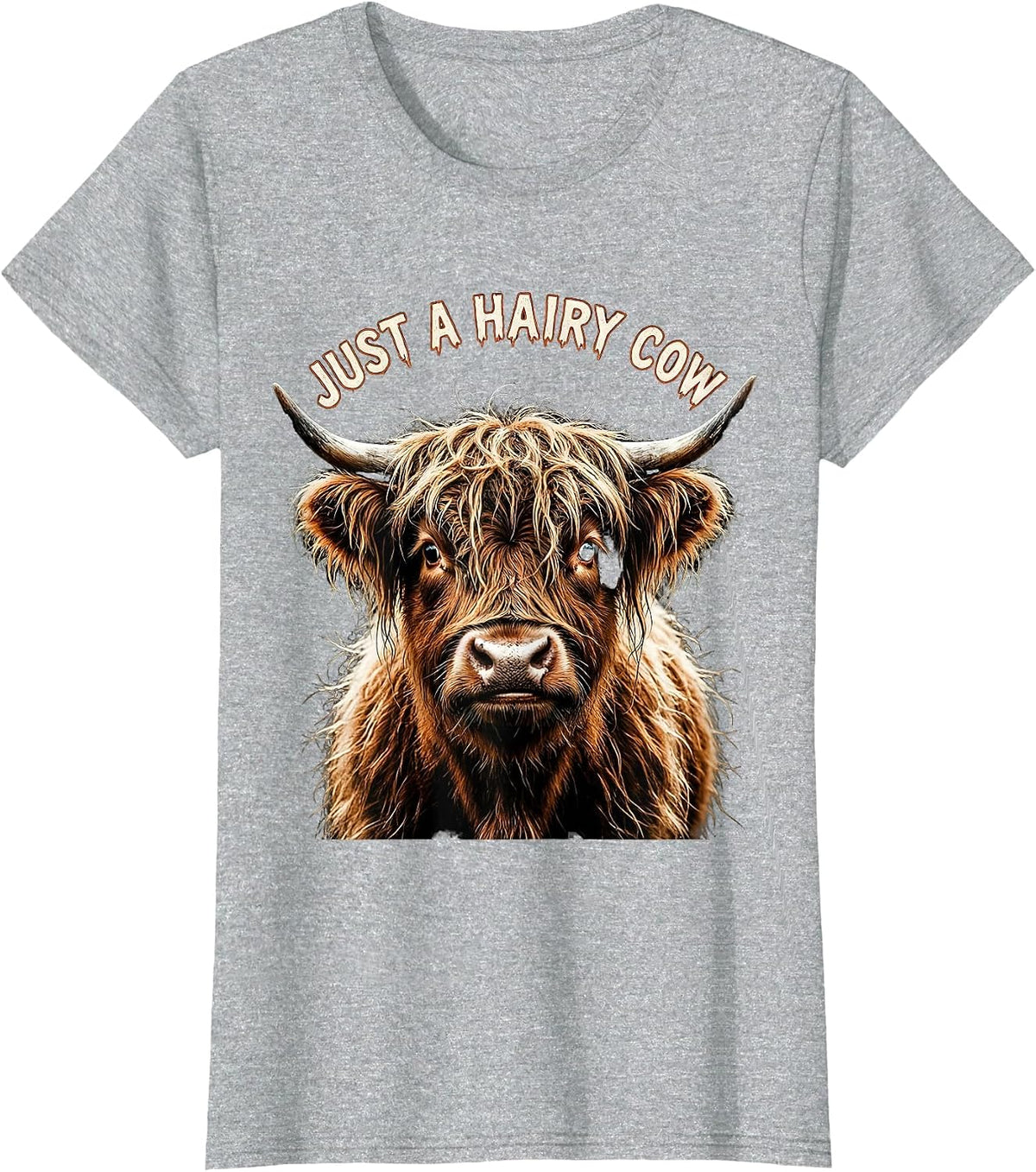 Women's Just a Hairy Cow Highland Cow Design T-Shirt - Heather Grey
