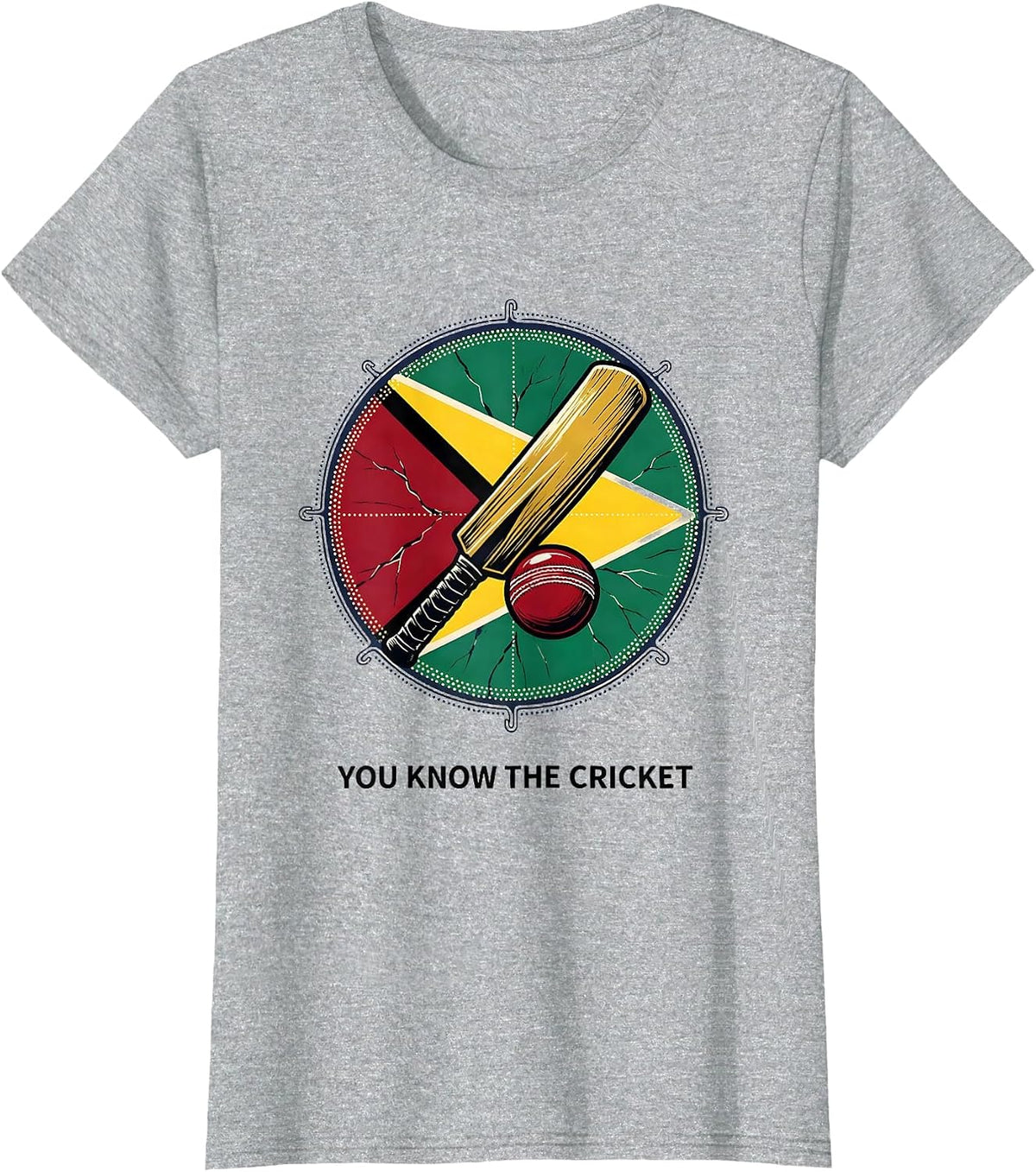 You Know The Cricket Guyanese Flag Heritage Retro T-Shirt - Heather Grey