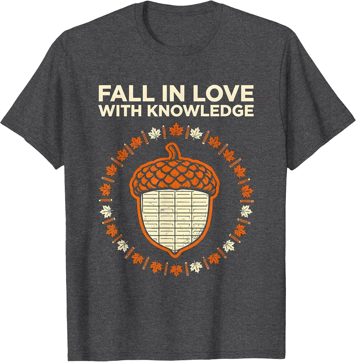 Men's Fall In Love With Knowledge Retro Teacher Autumn Halloween T-Shirt - Dark Heather Grey