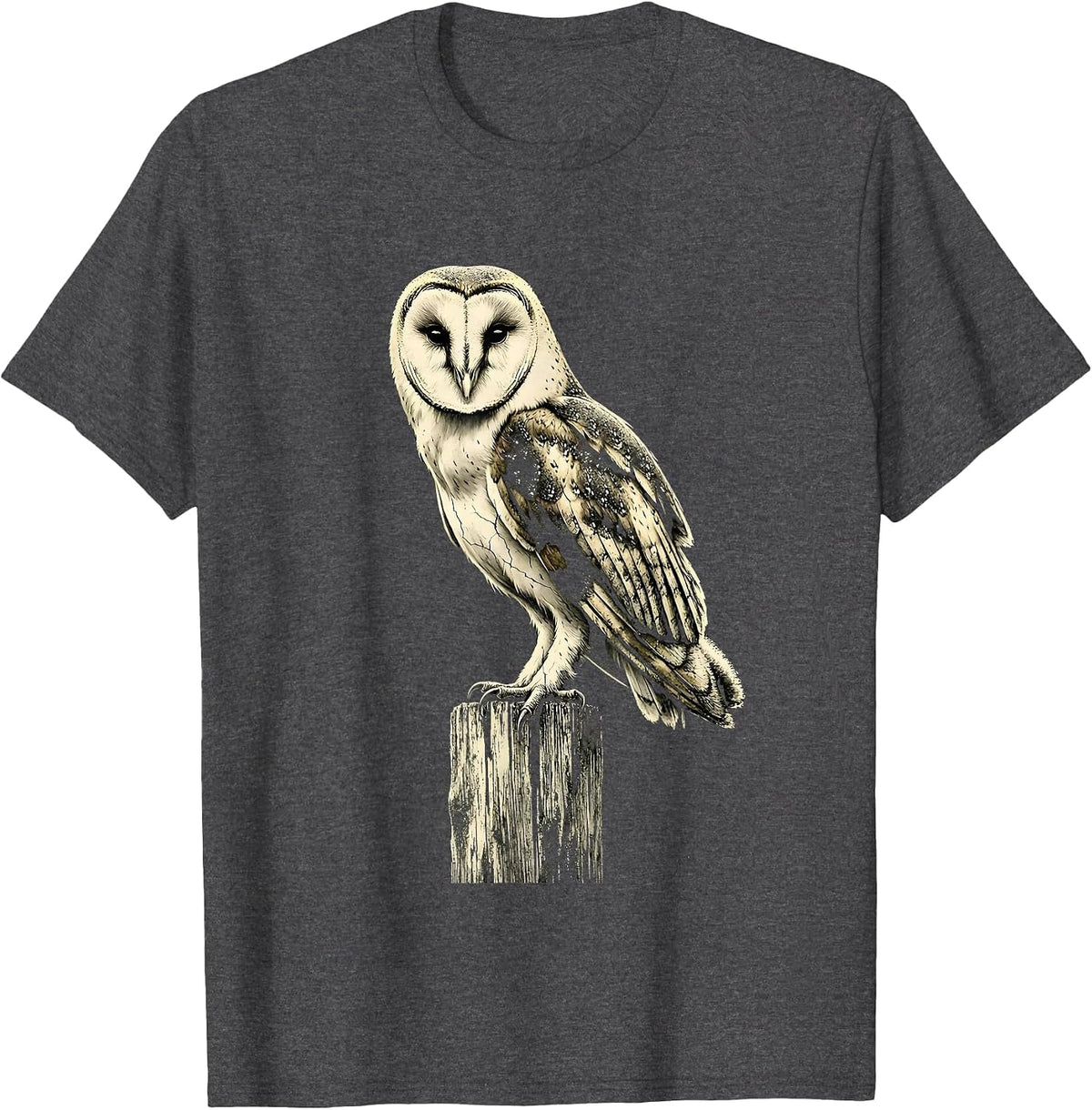 Men's Barn Owl on Fence Post Country Wildlife Design T-Shirt - Dark Heather Grey