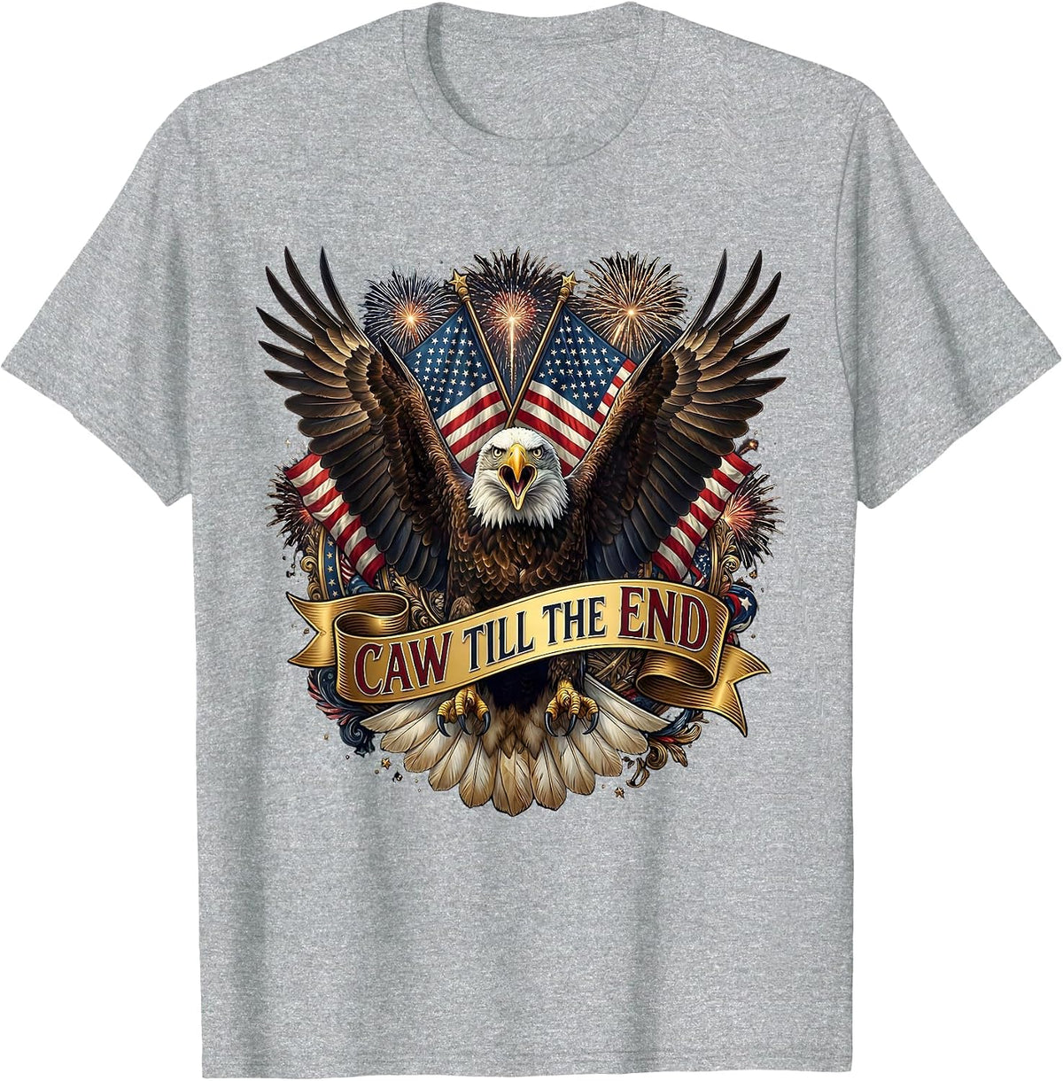 Men's Caw Till The End Crow Lover Design T-Shirt - Heather Grey