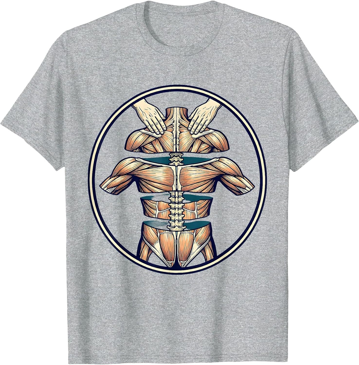 Men's Physical Therapy Hands On Back Massage Illustration T-Shirt - Heather Grey