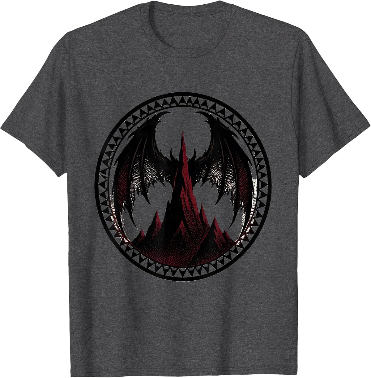 Men's Demon Wings Over Mountain Peaks Metal Graphic T-Shirt - Dark Heather Grey