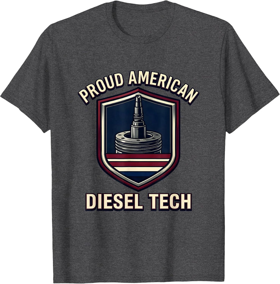 Men's Proud American Diesel Tech Patriotic Oilfield Worker Diesel T-Shirt - Dark Heather Grey