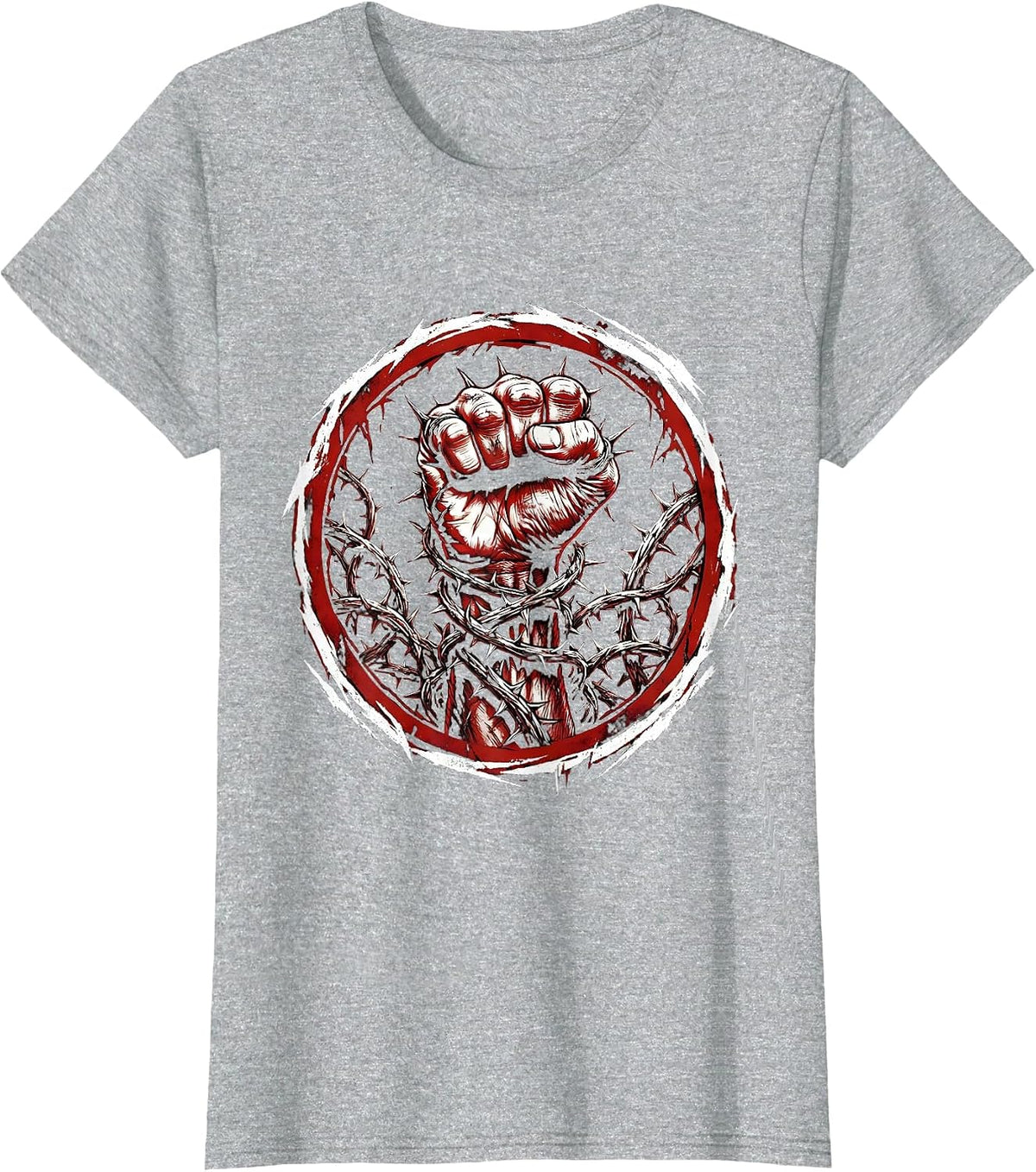 Raised Fist Thorned Vine Resistance Graphic T-Shirt - Heather Grey