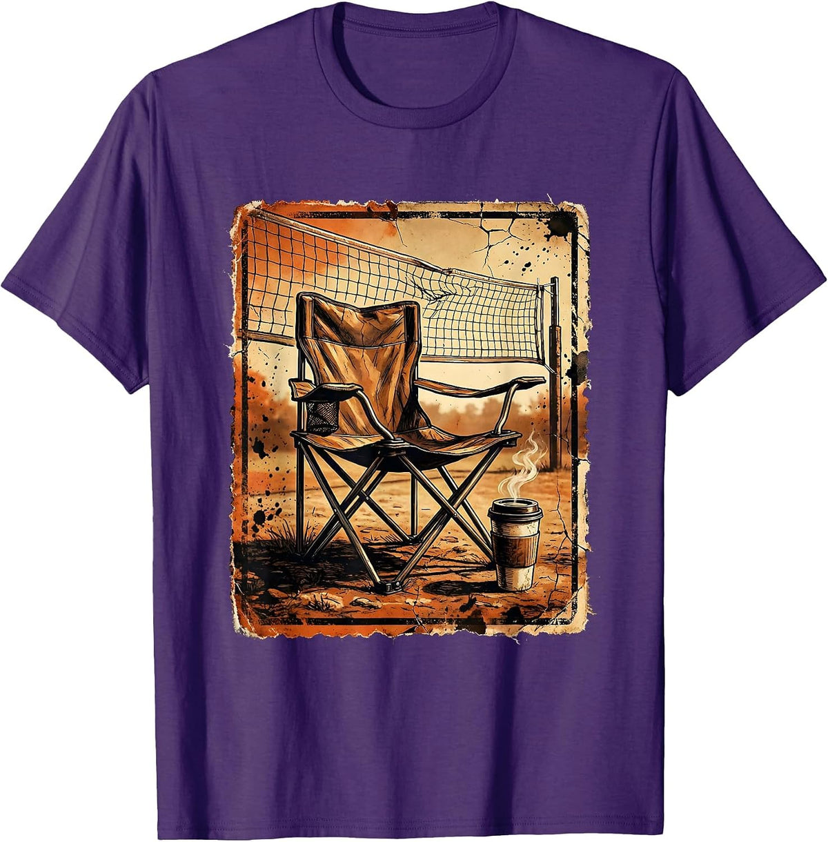 Volleyball Mom Folding Chair Coffee Net Graphic T-Shirt - Purple