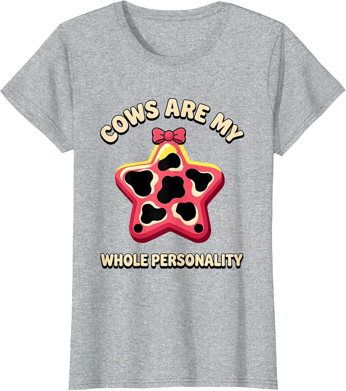 Cows Are My Whole Personality Cute Cow Print Bow Pattern T-Shirt - Heather Grey