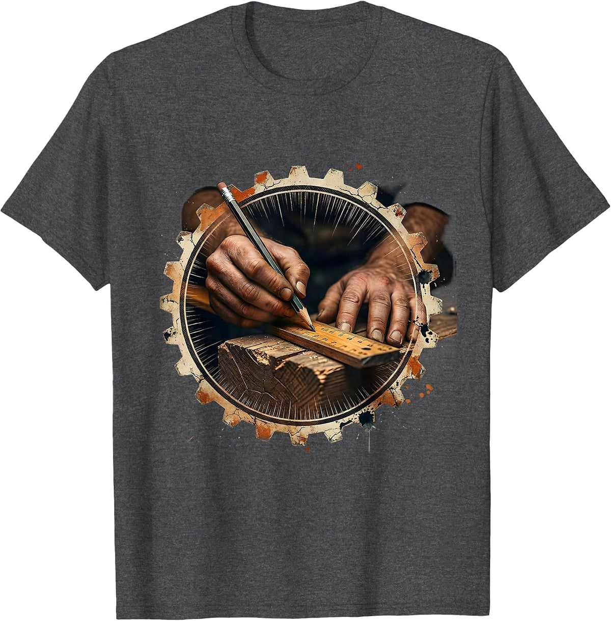 Craftsman Measuring Wood Carpenter Graphic Tee T-Shirt - Dark Heather Grey