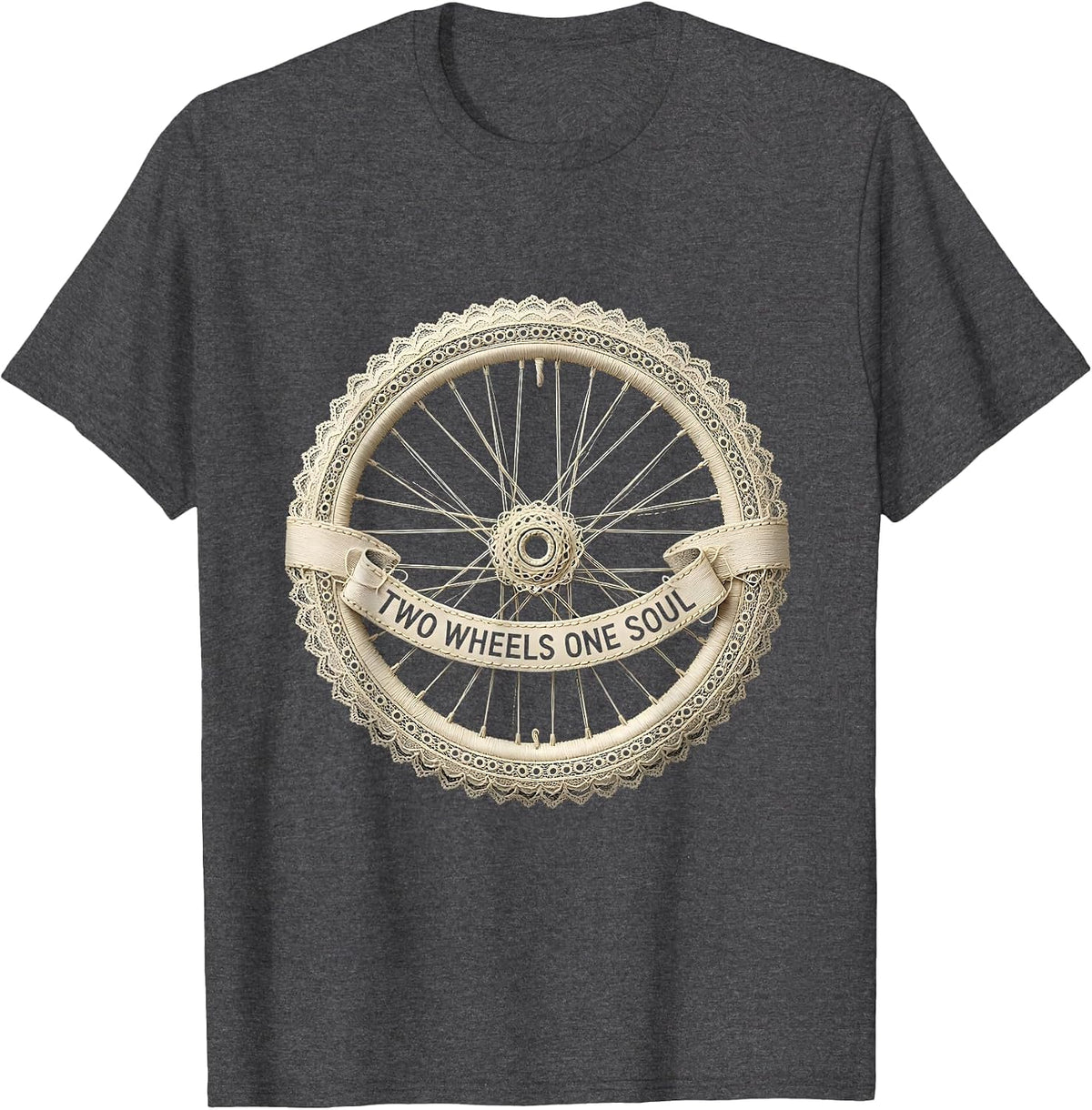 Two Wheels One Soul Mountain Bike Design T-Shirt - Dark Heather Grey