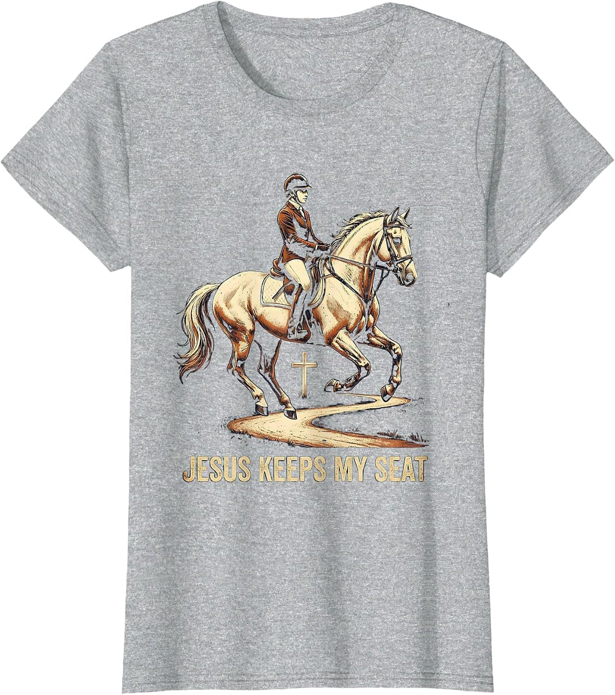 Jesus Keeps My Seat Vintage Equestrian Christian Gift T-Shirt - Heather Grey