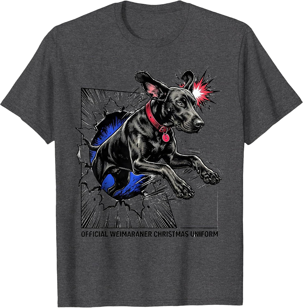 Official Weimaraner Christmas Uniform Comic Book Dog Lover T-Shirt - Dark Heather Grey