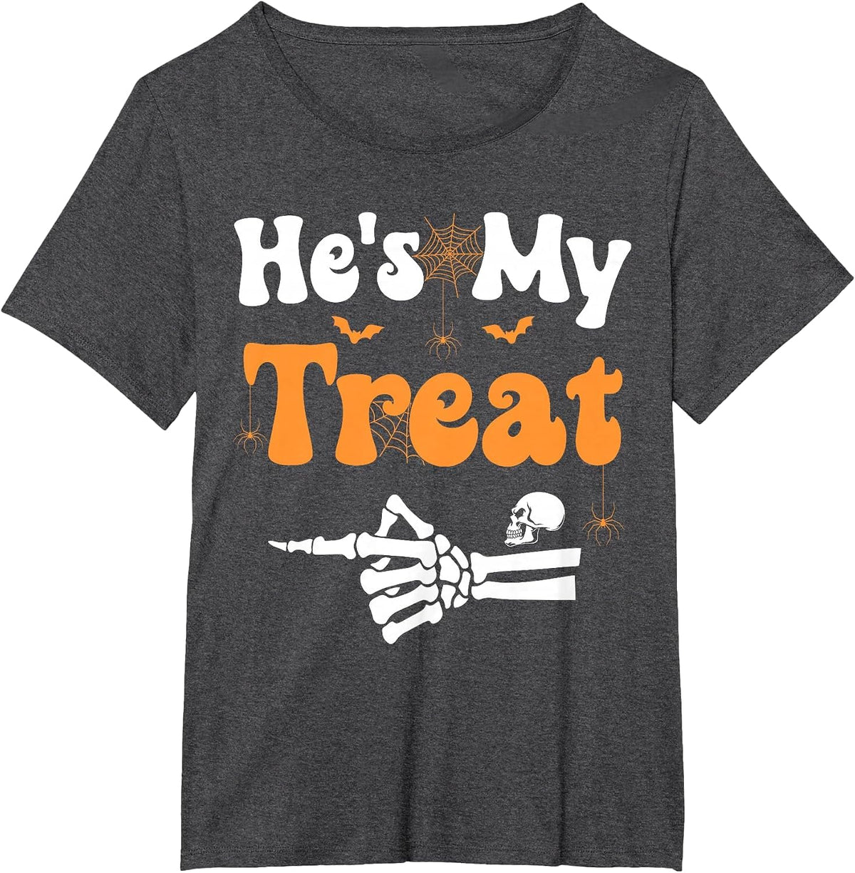 He's My Treat Skeleton Couples Matching Couple Halloween T-Shirt - Dark Heather Grey
