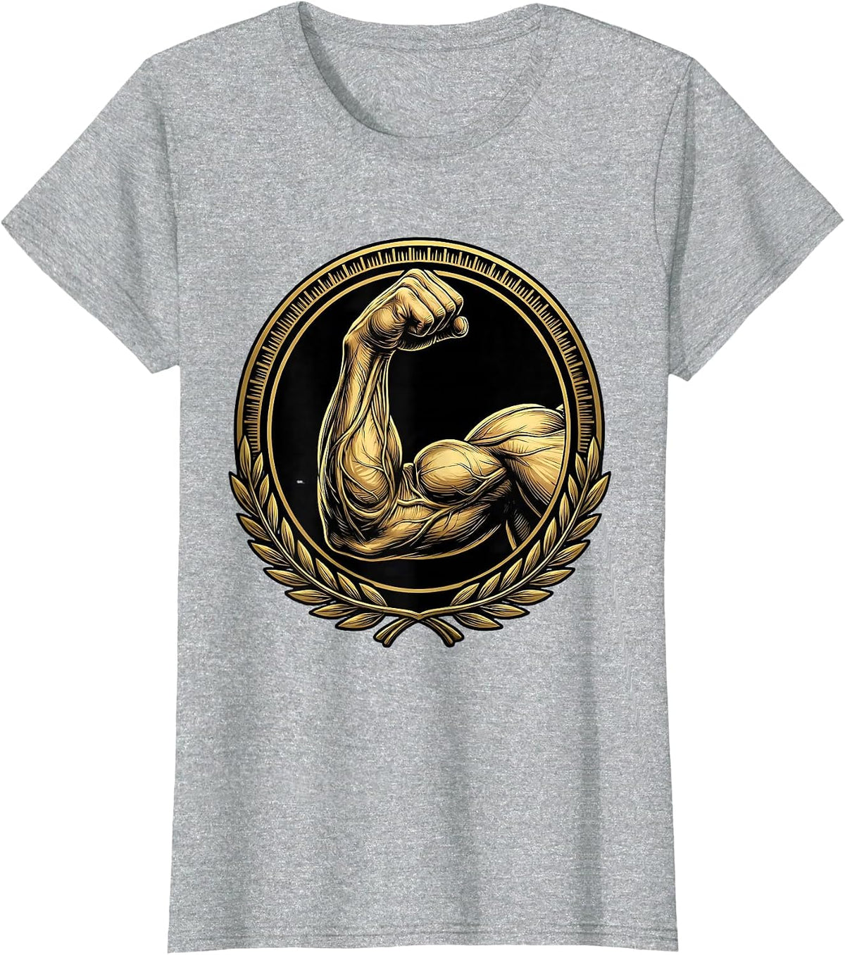 Bicep Curl Gym Illustration Graphic Tee T-Shirt - Heather Grey