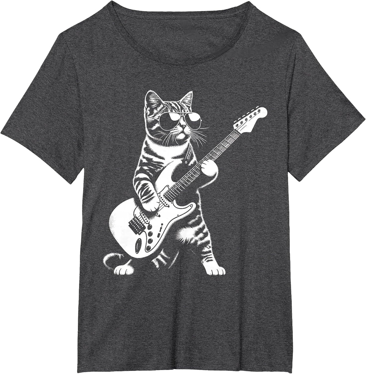 Guitar Cat Novelty Rock Music Band Concert Funny Cat T-Shirt - Dark Heather Grey