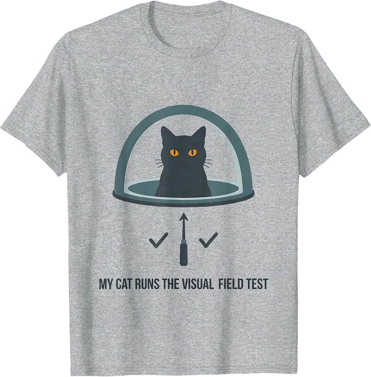 Men's My Cat Runs The Visual Field Test Funny Optometrist Cat T-Shirt - Heather Grey