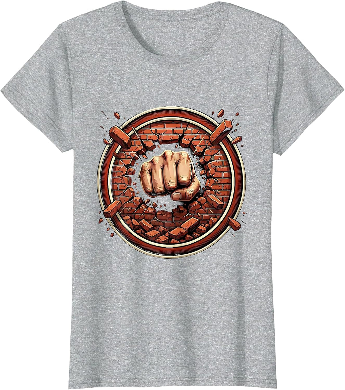 Women's Fist Through Brick Wall Breakthrough Graphic T-Shirt - Heather Grey