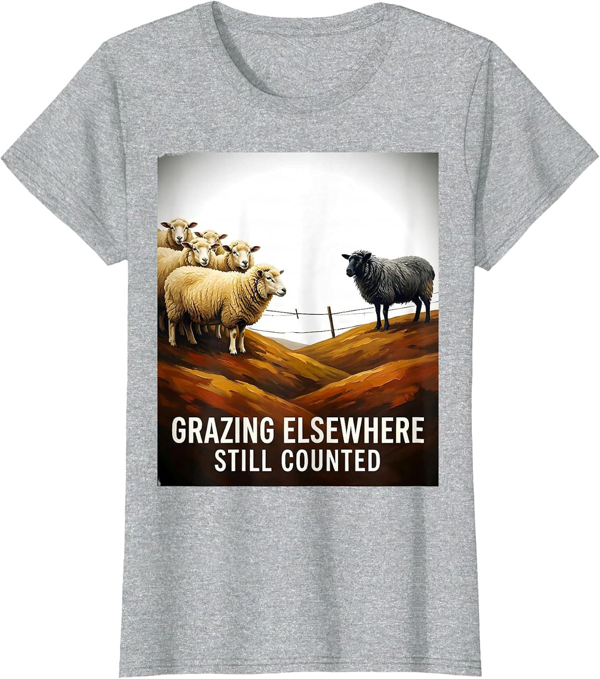 Grazing Elsewhere, Still Counted Funny Black Sheep Outsider T-Shirt - Heather Grey