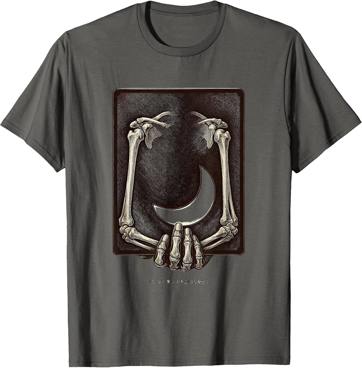 Trick Or Radiology Funny Radiology Tech Halloween Workplace T-Shirt - Asphalt Grey