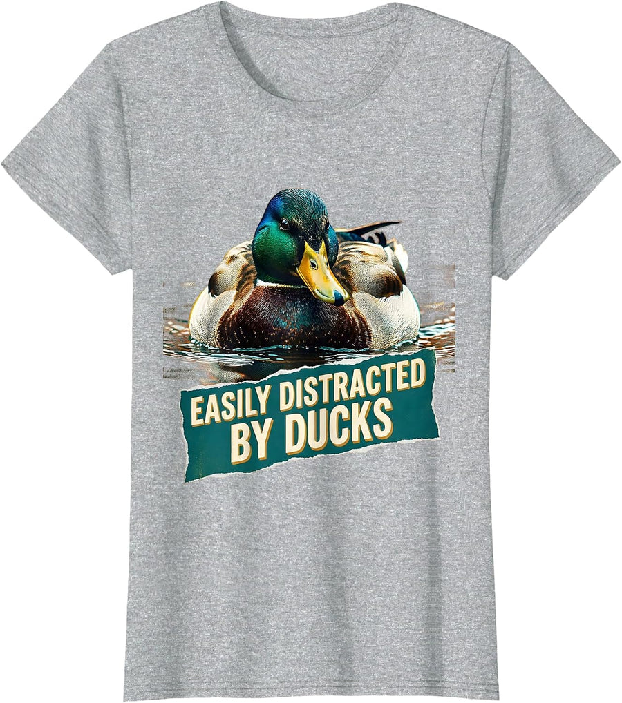Easily Distracted By Ducks Funny Duck Lover Design T-Shirt - Heather Grey