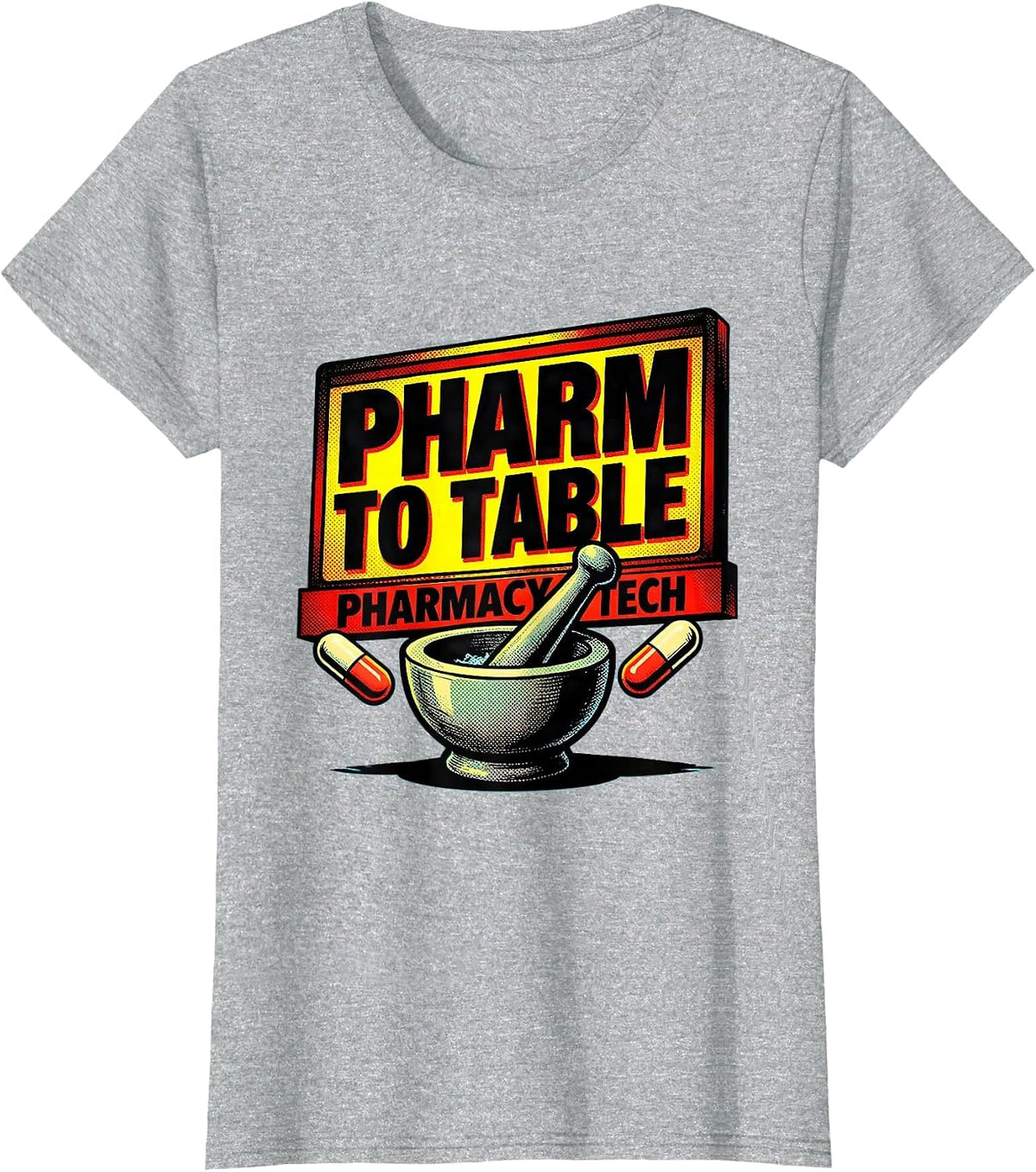Pharm To Table Pharmacy Tech Pop Art Pharmacy Crew Halloween T-Shirt - Heather Grey