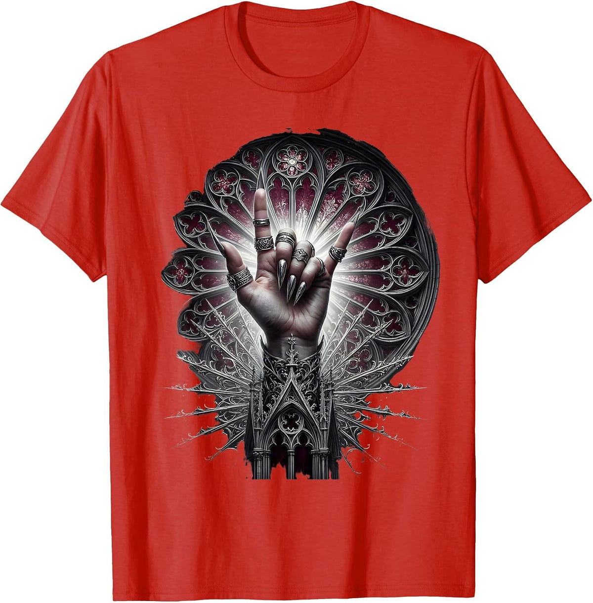 Men's Rock On Devil Horns Hand Gesture Graphic T-Shirt - Red