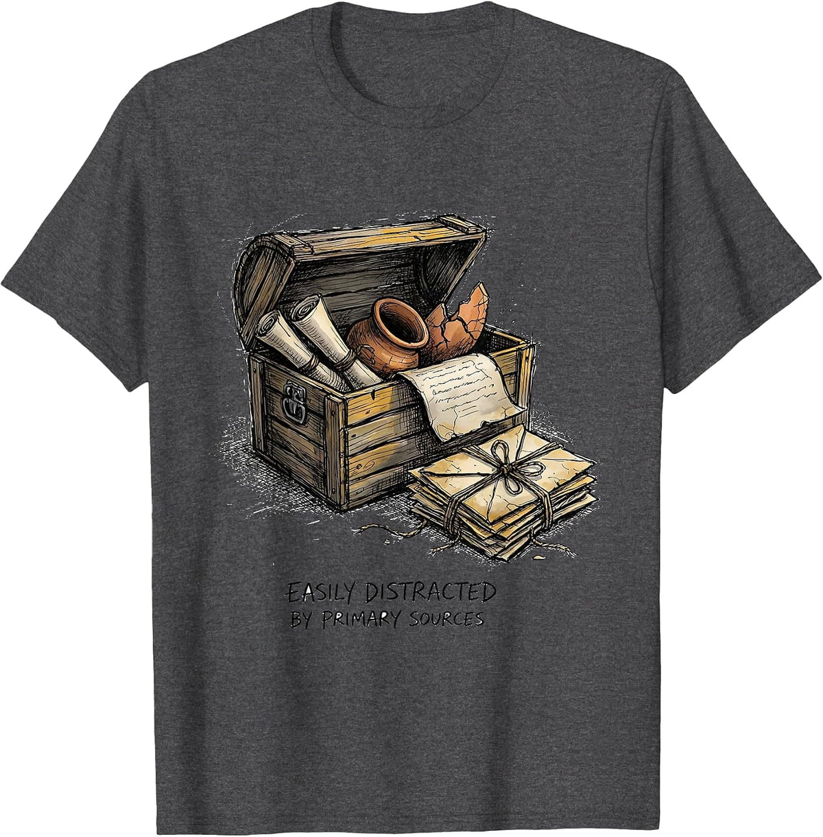 Men's Easily Distracted By Primary Sources Funny History Teacher T-Shirt - Dark Heather Grey