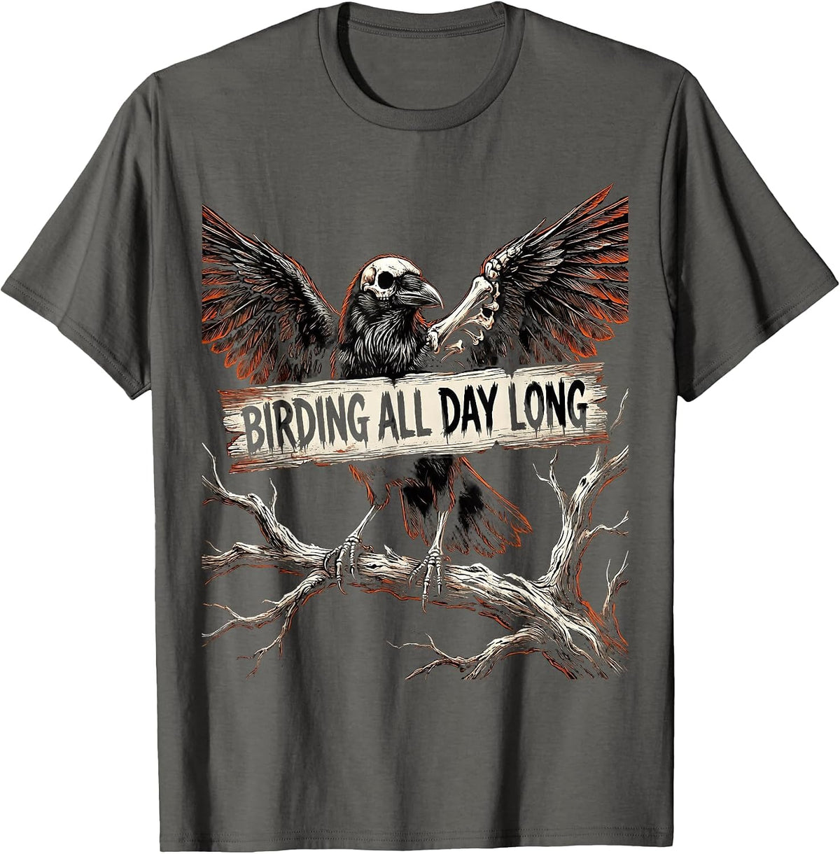 Birding All Day Long Bird Watcher Design T-Shirt - Asphalt Grey