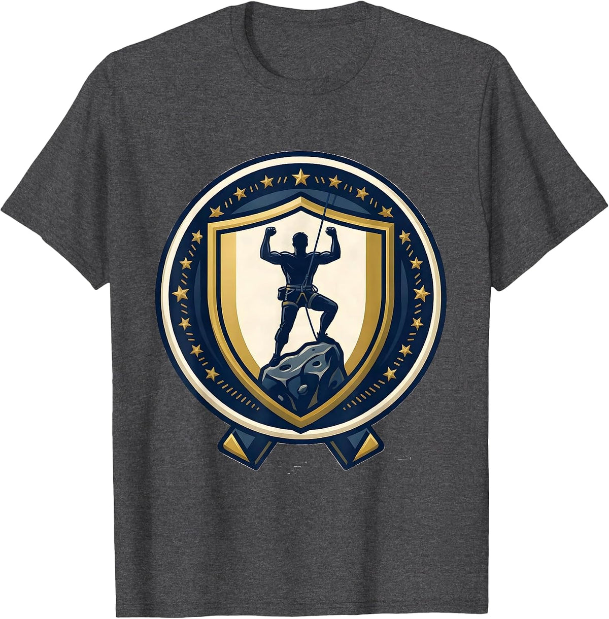 Climbing Crest Emblem Rock Climber Bouldering Humor T-Shirt - Dark Heather Grey