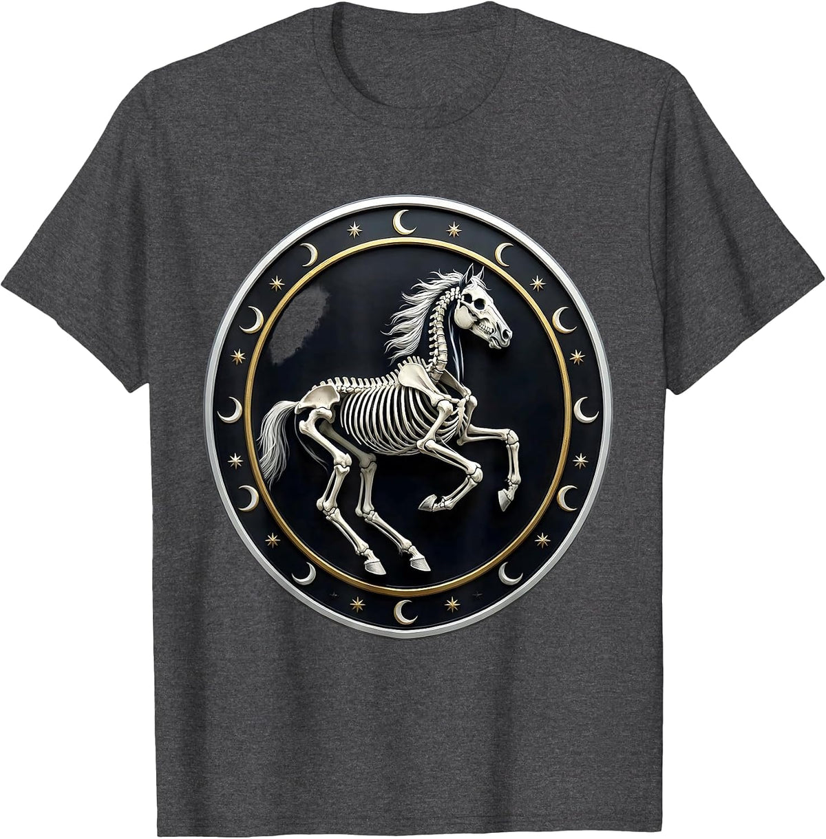 Skeleton Horse Galloping Night Scene Graphic T-Shirt - Dark Heather Grey