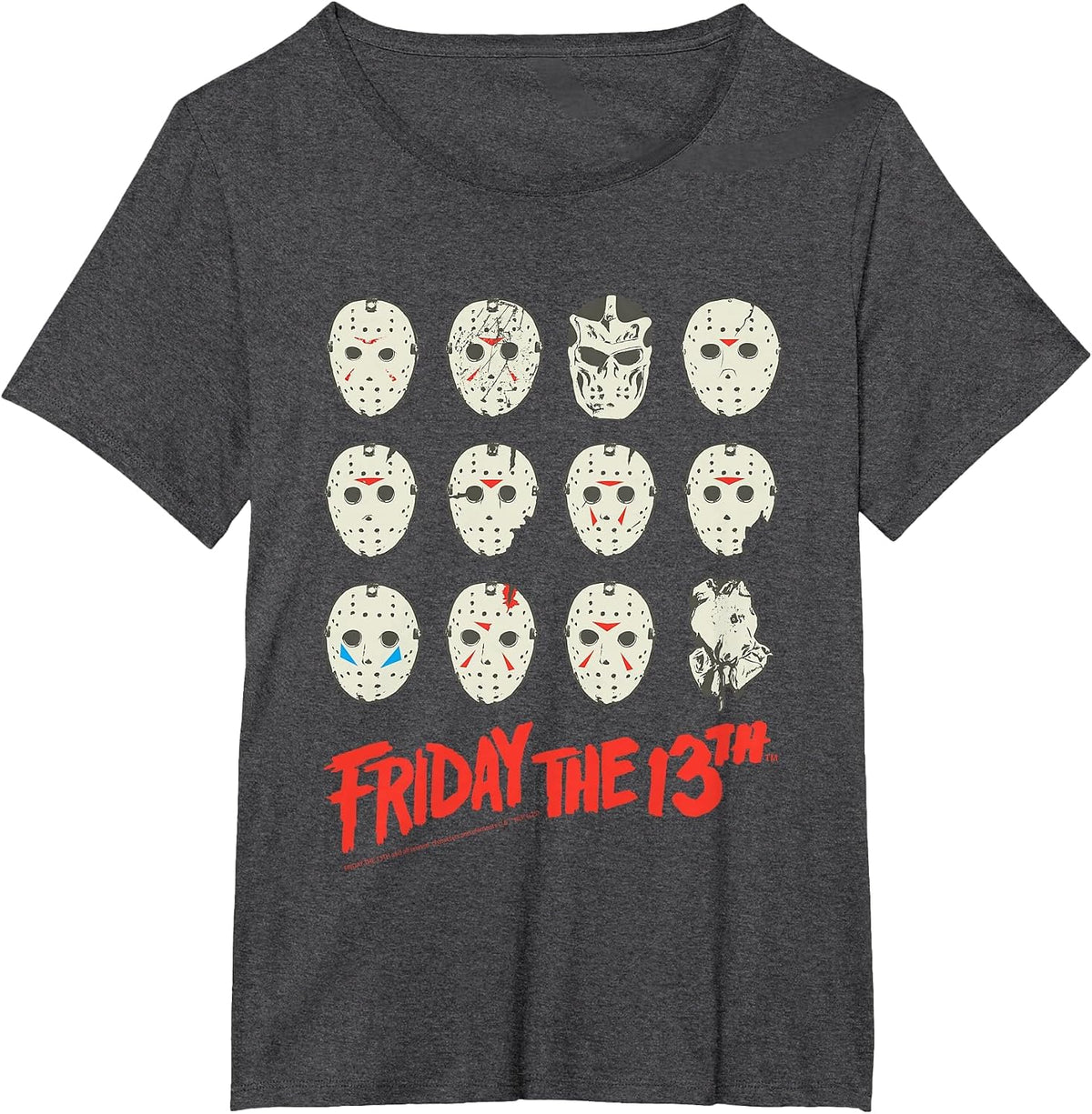 Friday The 13th Halloween Design Masks T-Shirt - Dark Heather Grey
