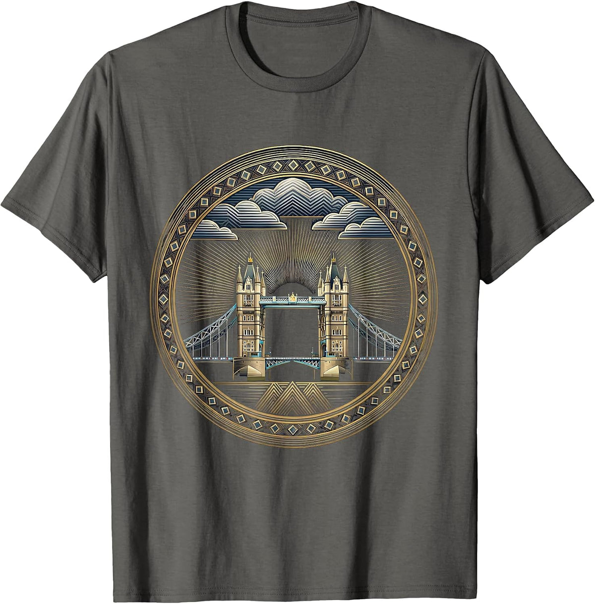 Men's Brooklyn Bridge Stormy Sky New York Illustration T-Shirt - Asphalt Grey