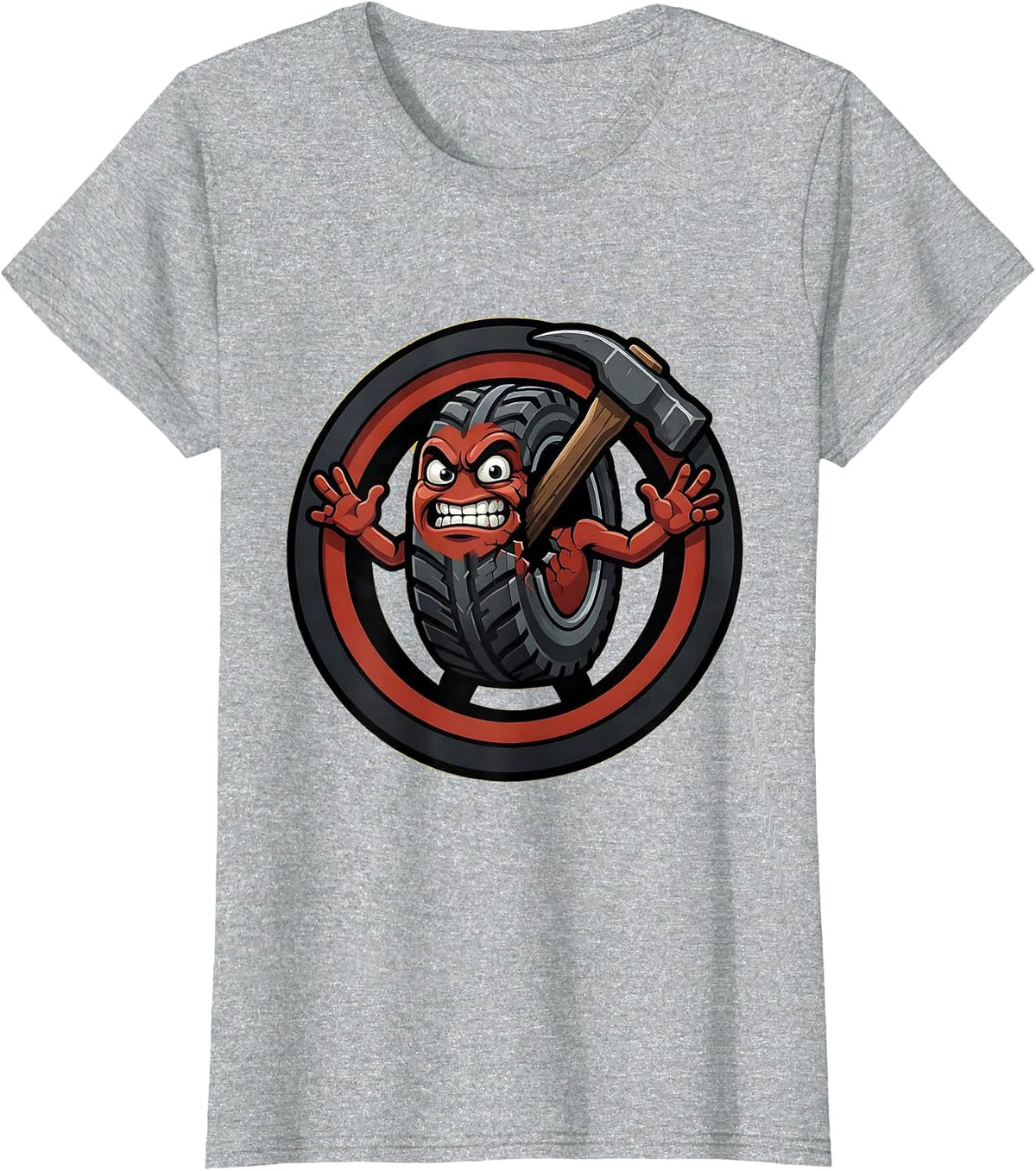 Women's Tire Iron Wedged in Split Tire Graphic T-Shirt - Heather Grey