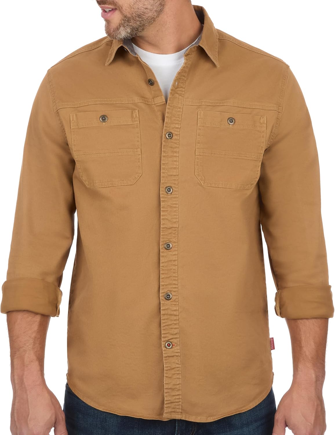 Coleman Men's Stretch Twill Workwear Long Sleeve Button-Down Shirt with Metal Buttons - Dijon
