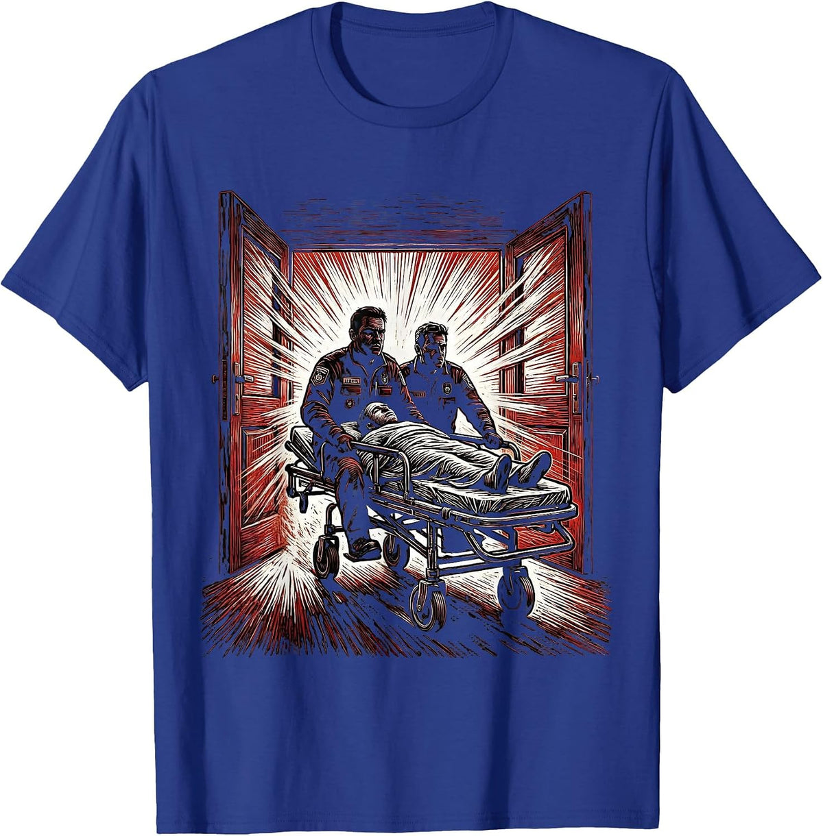 Men's EMT Rushing Patient on Stretcher Graphic T-Shirt - Royal Blue