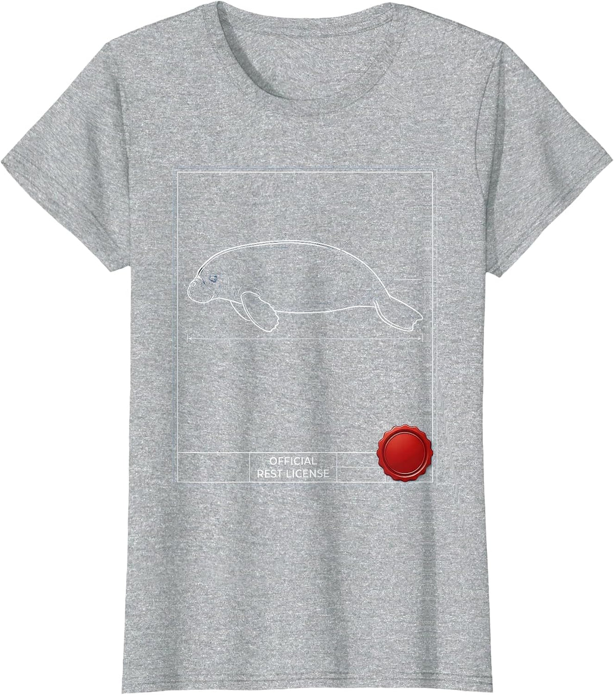 Official Rest License Technical Blueprint Manatee Sea Cow T-Shirt - Heather Grey