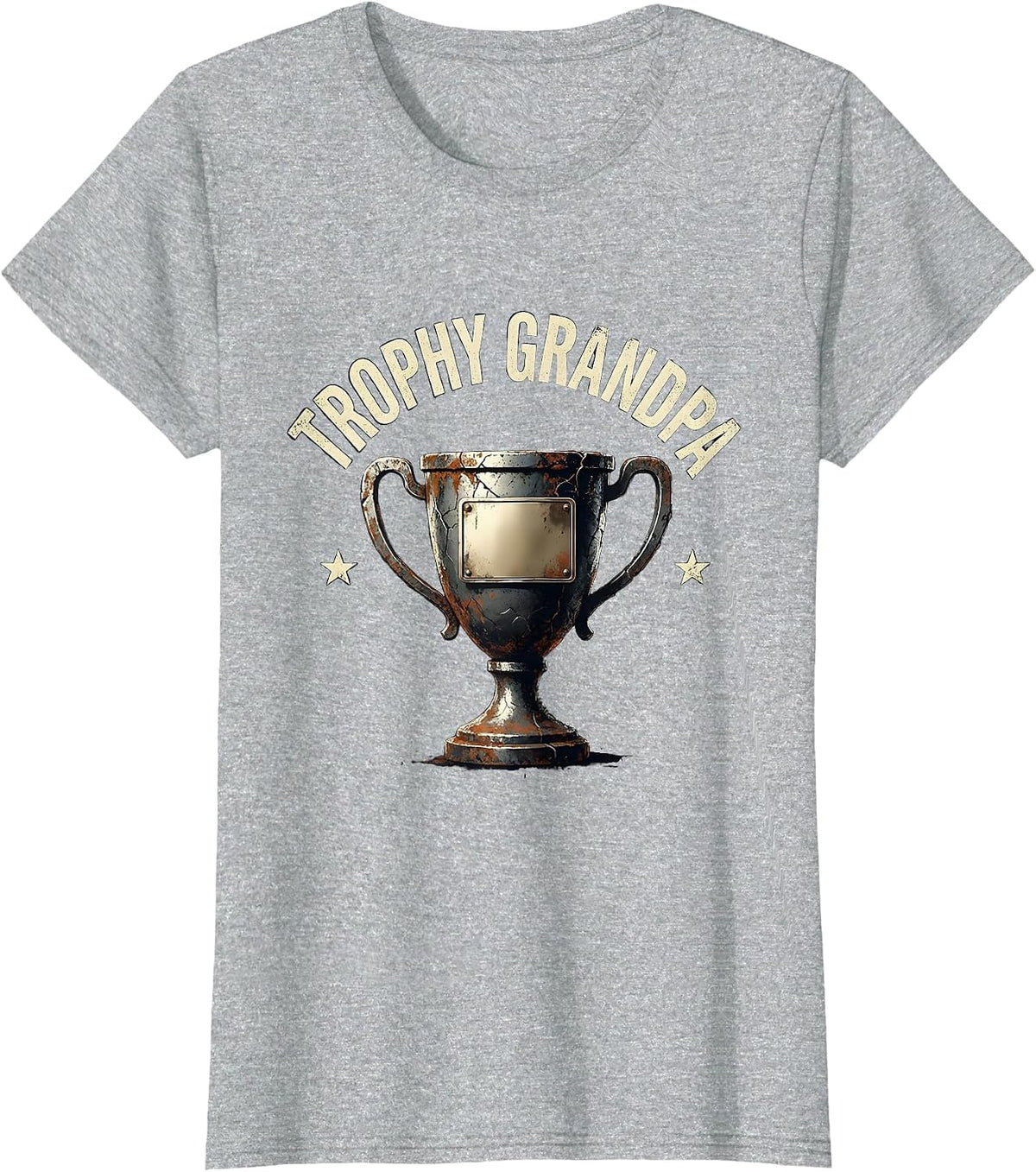 Women's Trophy Grandpa Distressed Funny Father Gift Idea T-Shirt - Heather Grey